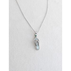 Sterling Silver Fire Opal Flip Flop Sandal Pendant Necklace 925 Stamped 18" 4g